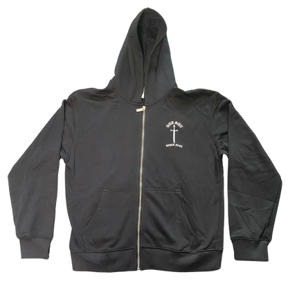 GOD SON NEVER FALL black zip-up hoodie