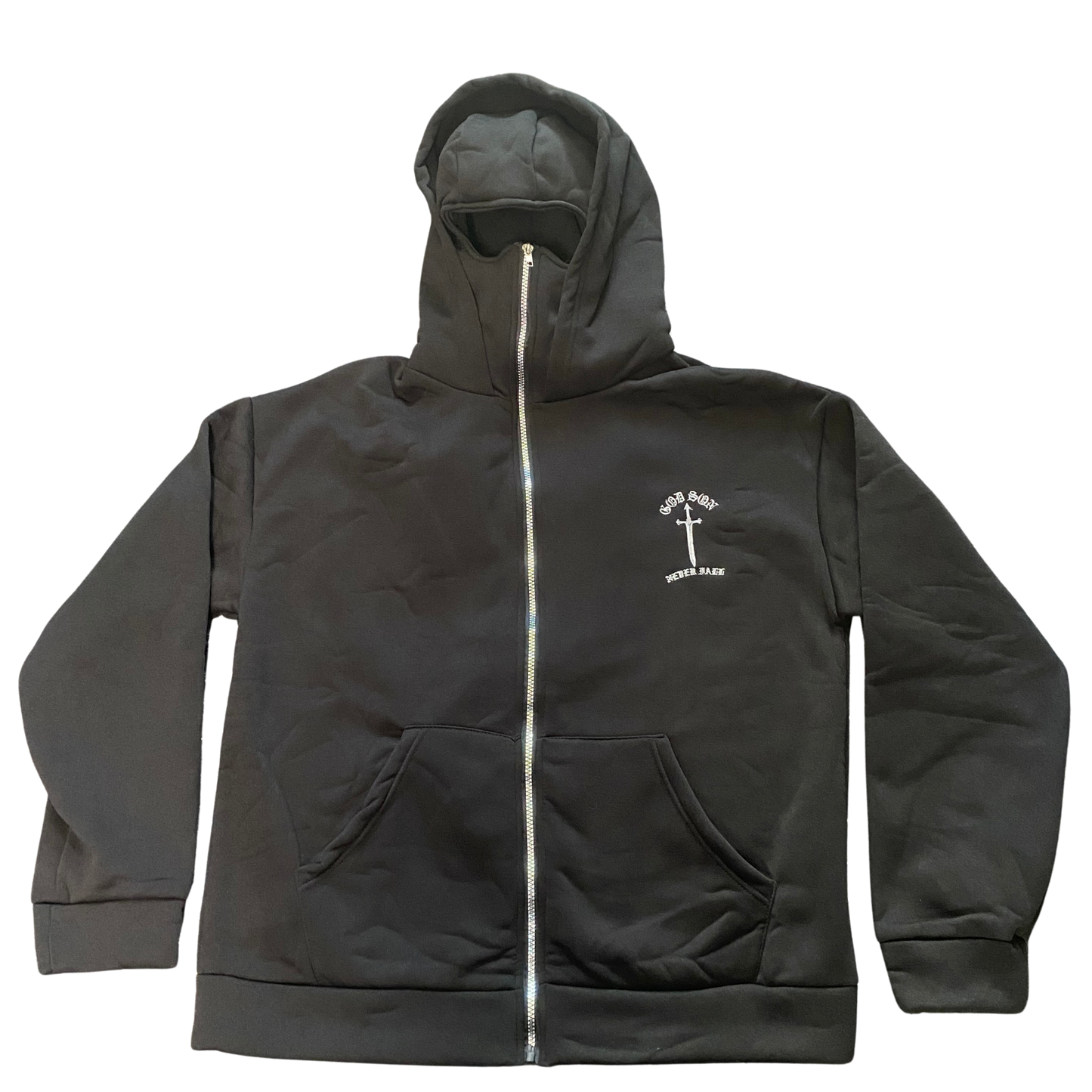 GOD SON NEVER FALL black full zip mask hoodie