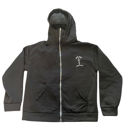 GOD SON NEVER FALL black full zip mask hoodie